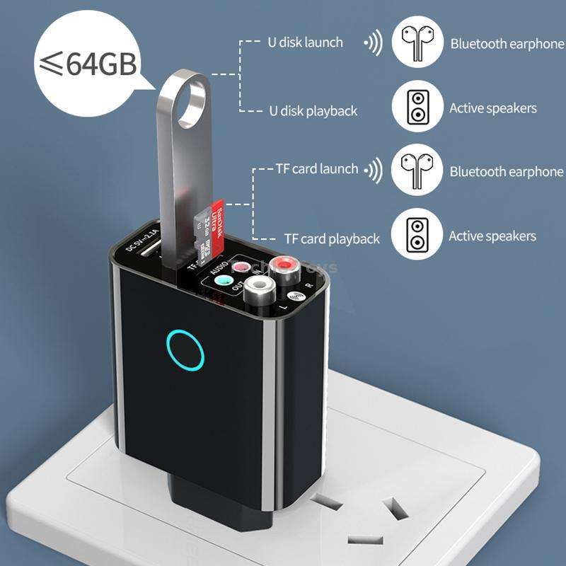 K16 2 in 1 3.5mm AUX + RAC Dual Output Plug-in Bluetooth 5.0 Audio Transmitter Receiver with Remote