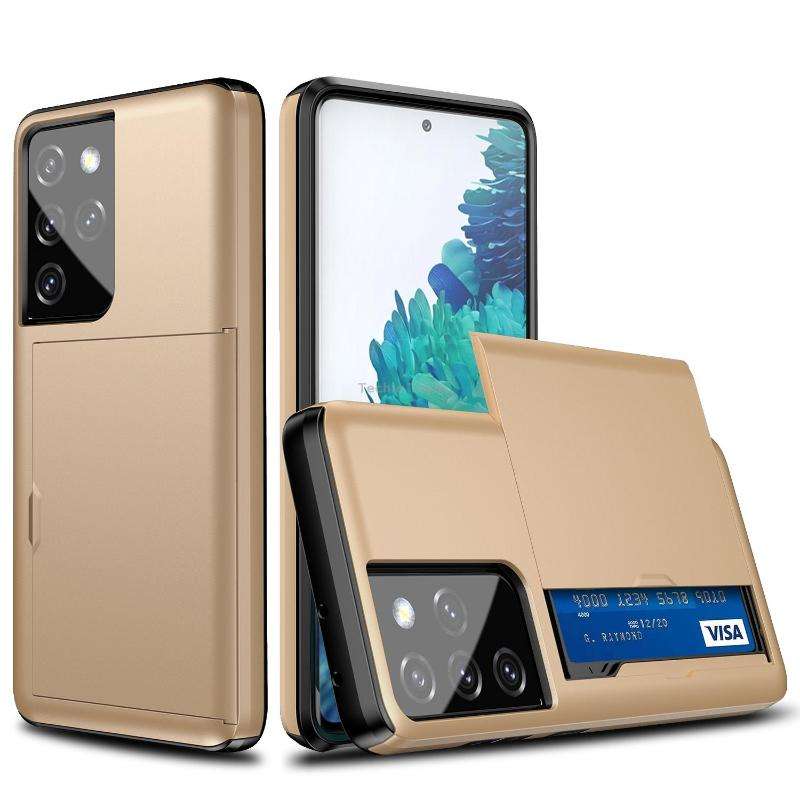 For Samsung Galaxy S21 Ultra 5G Shockproof Armor Protective Case with Card Slot(Gold)