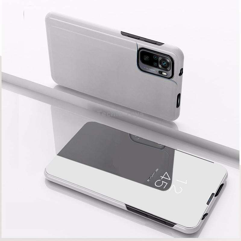 For Xiaomi Redmi Note 10 5G Plated Mirror Horizontal Flip Leather Case with Holder(Silver)