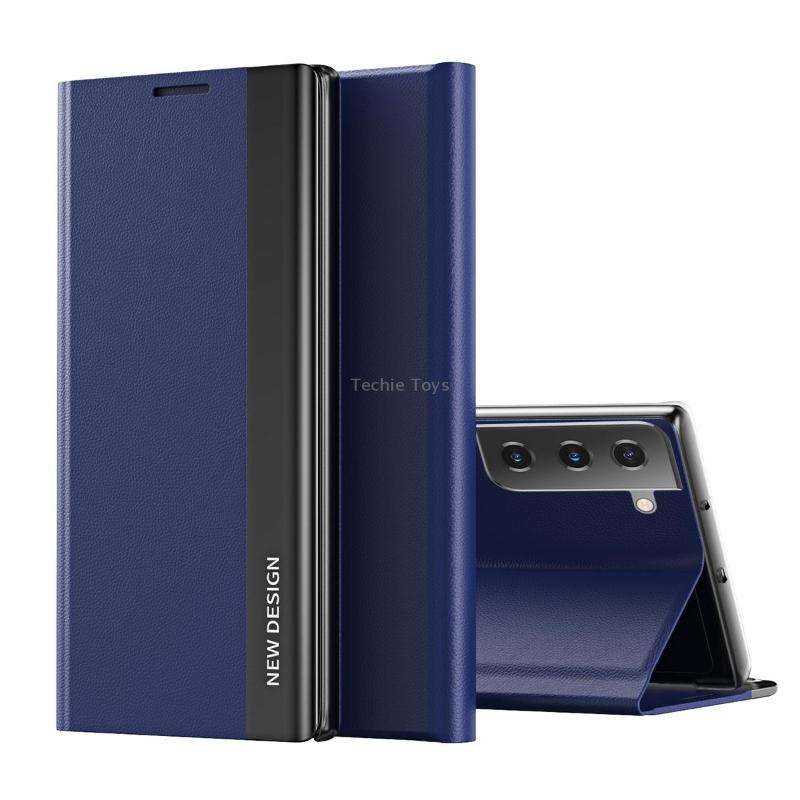 For Samsung Galaxy S21 FE Side Electroplated Magnetic Ultra-Thin Horizontal Flip Leather Case with H