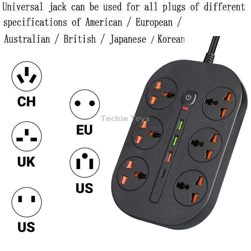 T21 PD3.0 + QC3.0 Multi Hole Row Plug 3000W High Power Socket, US Plug(Black)