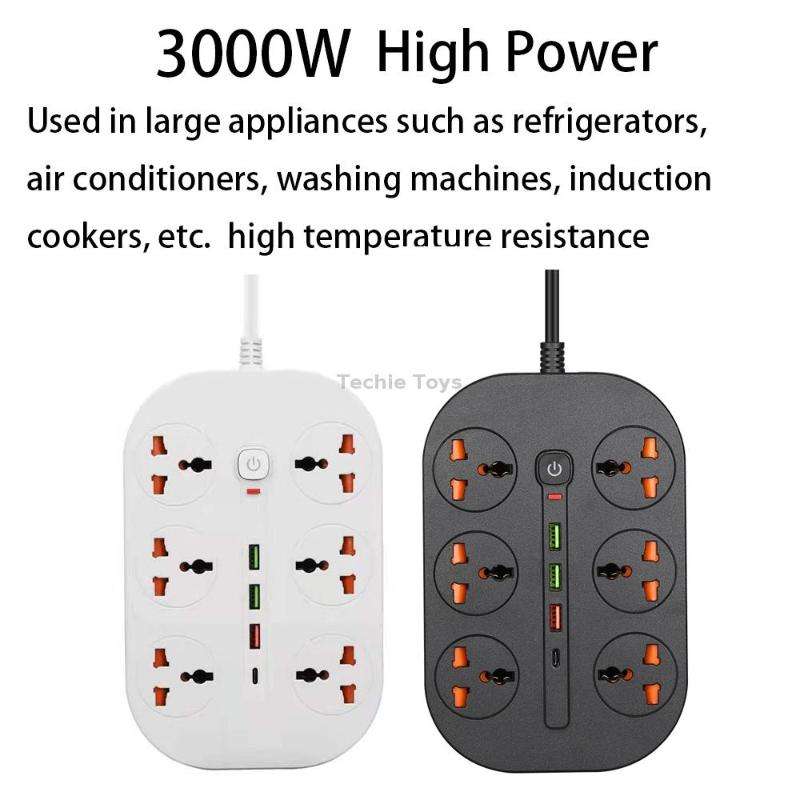 T21 PD3.0 + QC3.0 Multi-Hole Socket Plug 3000W High Power Socket, AU Plug(Black)