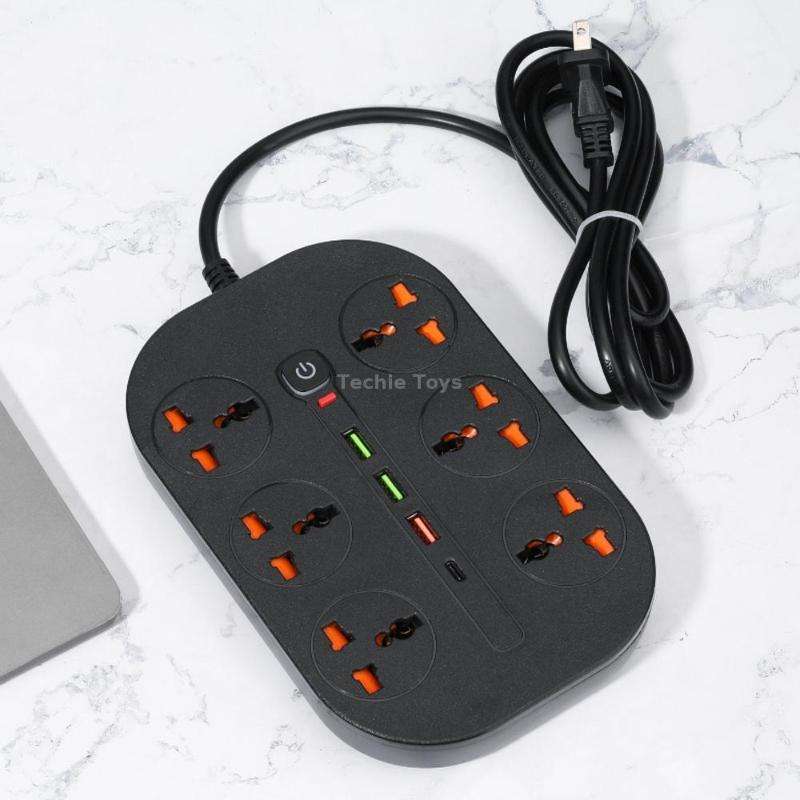 T21 PD3.0 + QC3.0 Multi-Hole Socket Plug 3000W High Power Socket, AU Plug(Black)