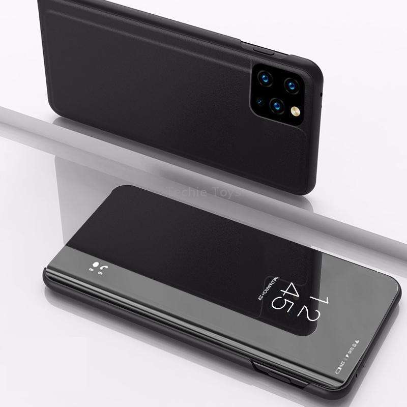 For Samsung Galaxy A22 5G Plated Mirror Horizontal Flip Leather Case with Holder(Black)