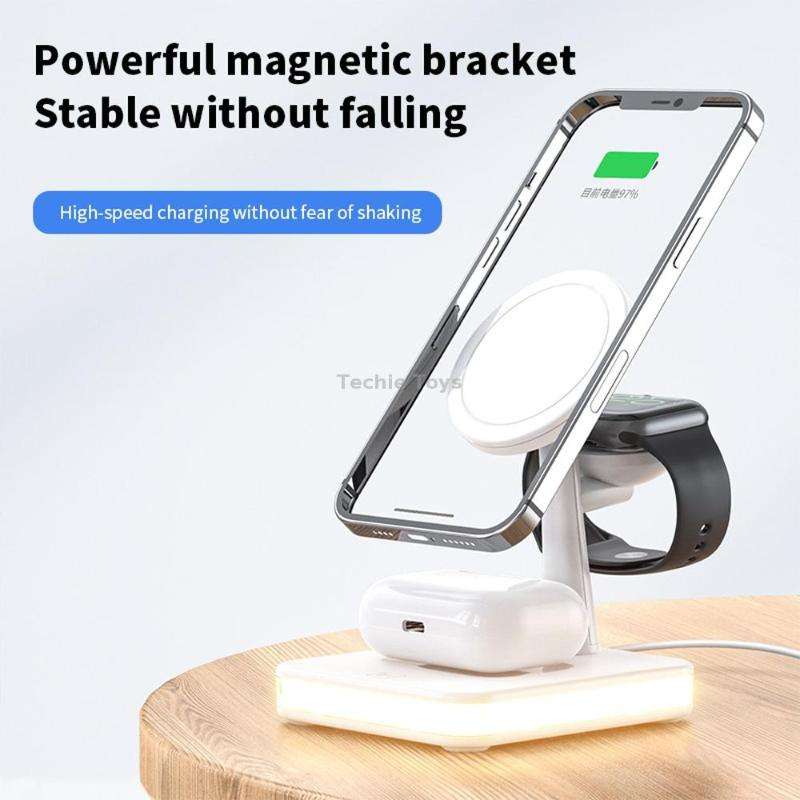 WX-991 Magnetic 4 in 1 Wireless Charger for iPhone / iWatch / AirPods or other Smart Phones(White)