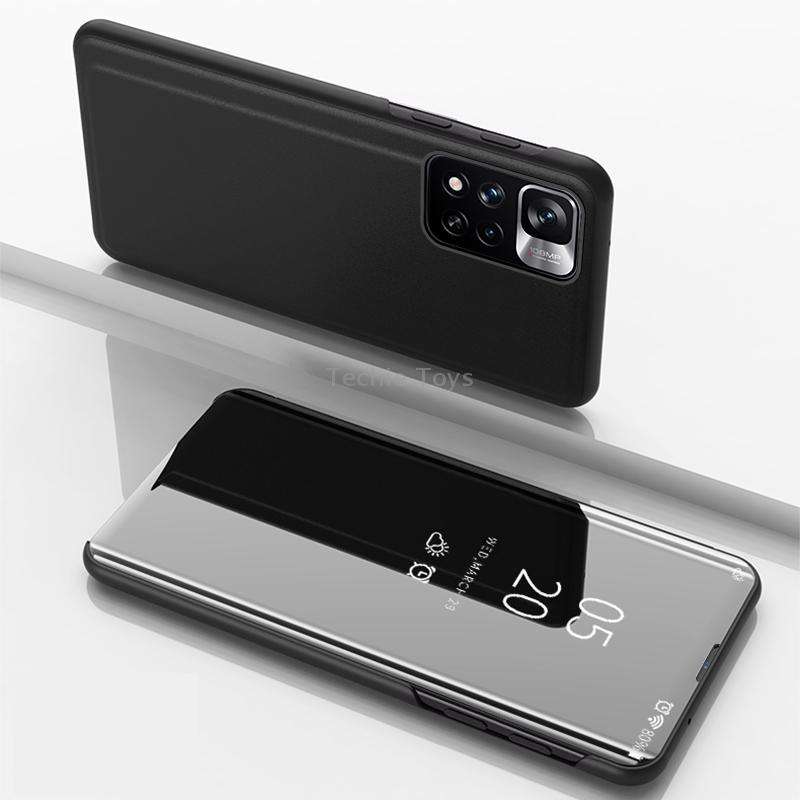 For Xiaomi Redmi Note 11 Plated Mirror Horizontal Flip Leather Case with Holder(Black)