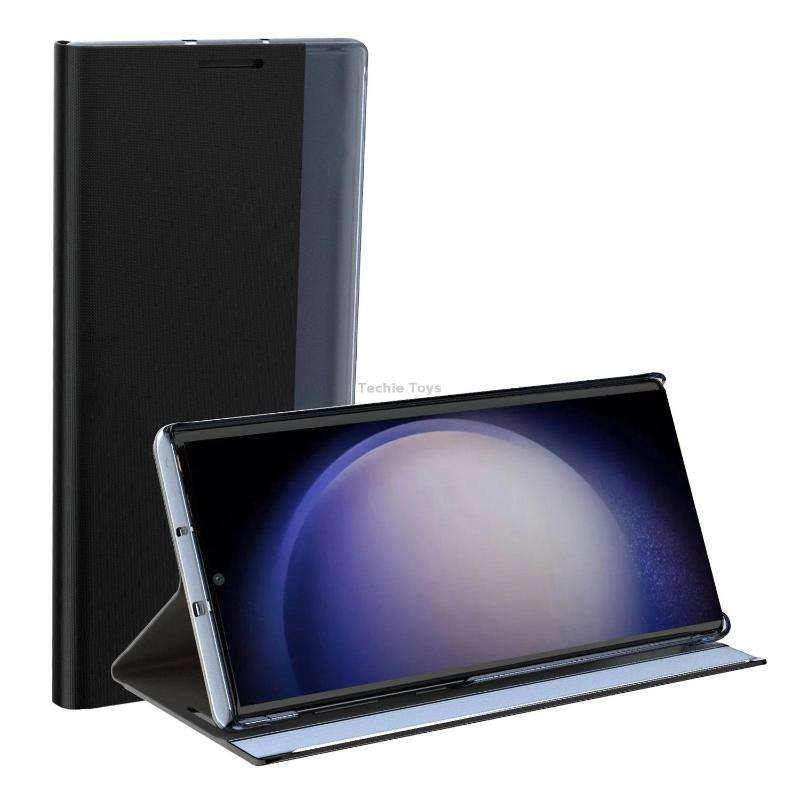 For Samsung Galaxy S22 5G Side Display Magnetic Flip Plain Cloth + PC Case with Holder & Sleep / Wak
