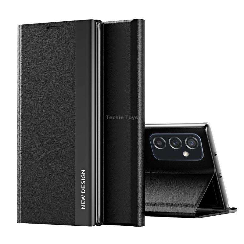 For Samsung Galaxy A53 5G Side Electroplated Magnetic Flip Leather Case with Holder(Black)
