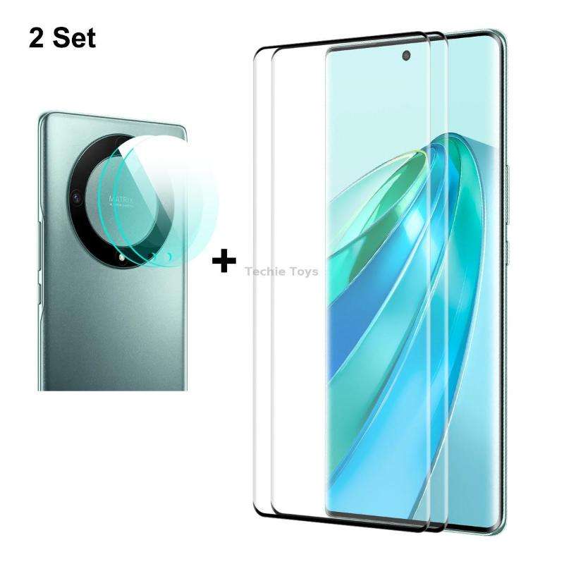 For Honor X9A / Magic5 Lite 2pcs ENKAY 3D Hot Bending Edge Glue Tempered Glass Full Film with Lens F