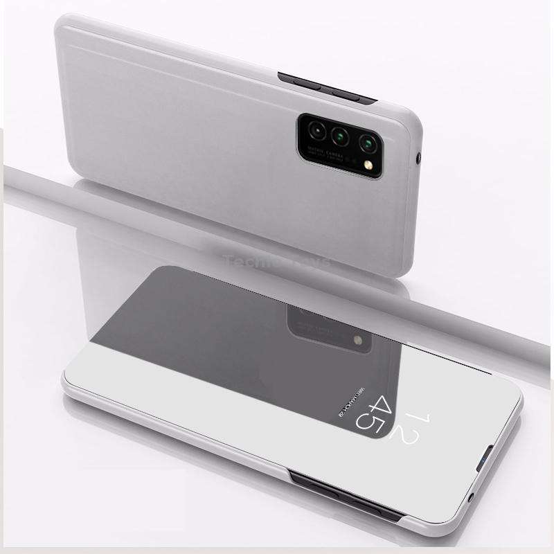 For Samsung Galaxy A13 4G Plated Mirror Horizontal Flip Leather Case with Holder(Silver)
