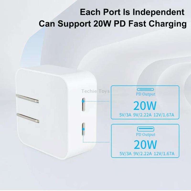 SDC-40W Dual PD USB-C / Type-C Charger for iPhone / iPad Series, EU Plug