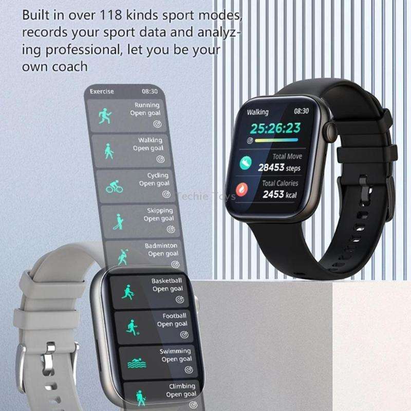 P45 1.8 inch Color Screen Smart Watch,Support Heart Rate Monitoring/Blood Pressure Monitoring(Black)