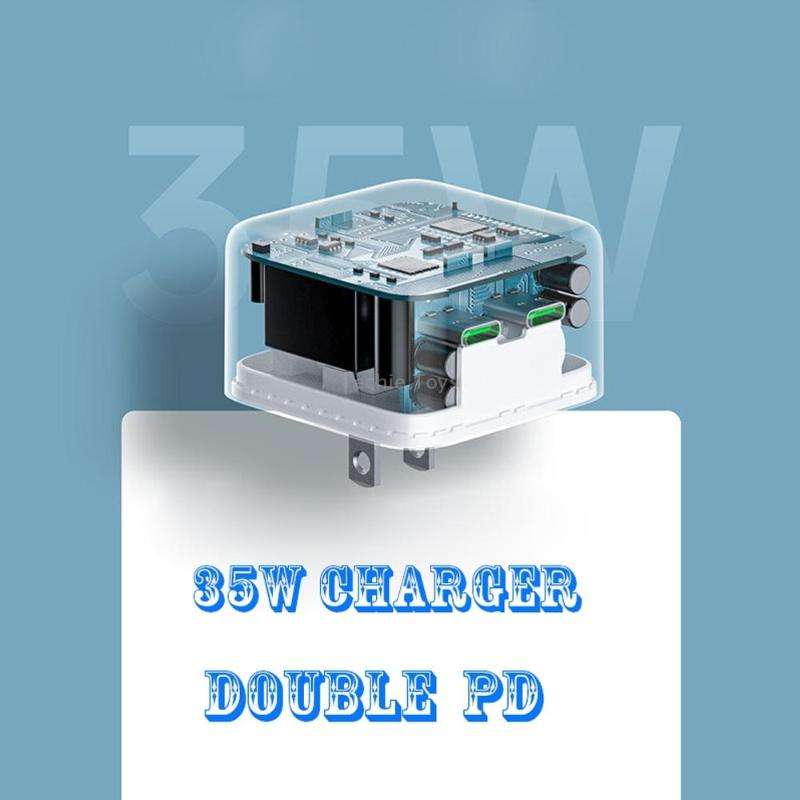 PD 35W Dual USB-C / Type-C Ports Charger with 1.5m Type-C to 8 Pin Data Cable, EU Plug