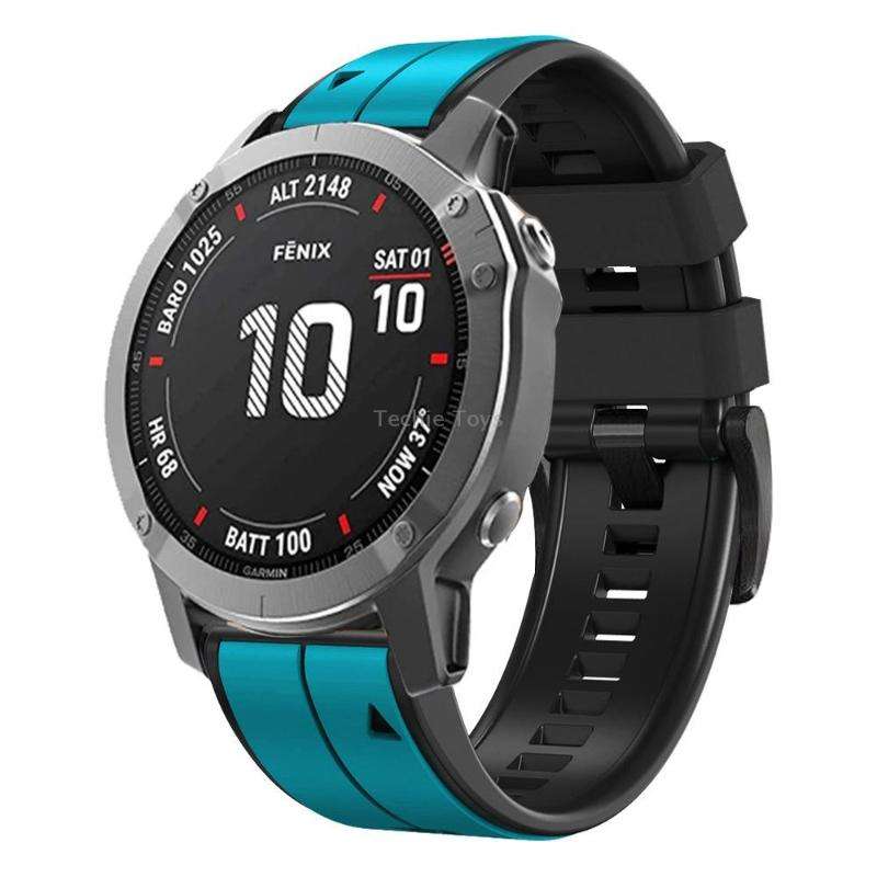 For Garmin Fenix 6 22mm Silicone Sports Two-Color Watch Band(Skyblue+Black)