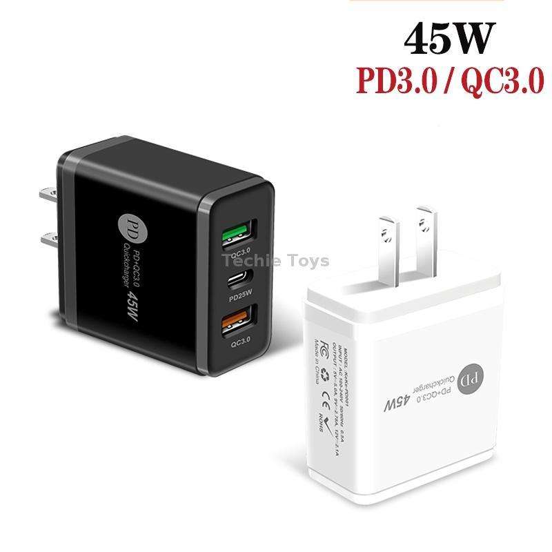 45W PD3.0 + 2 x QC3.0 USB Multi Port Quick Charger, US Plug(White)