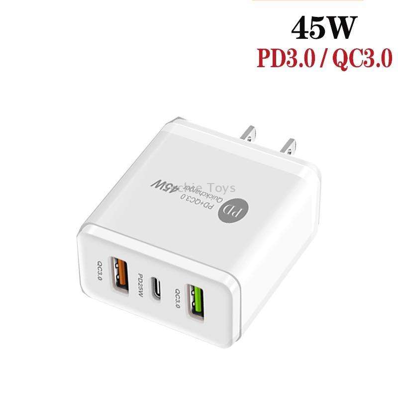 45W PD3.0 + 2 x QC3.0 USB Multi Port Charger with Type-C to Type-C Cable, US Plug(White)