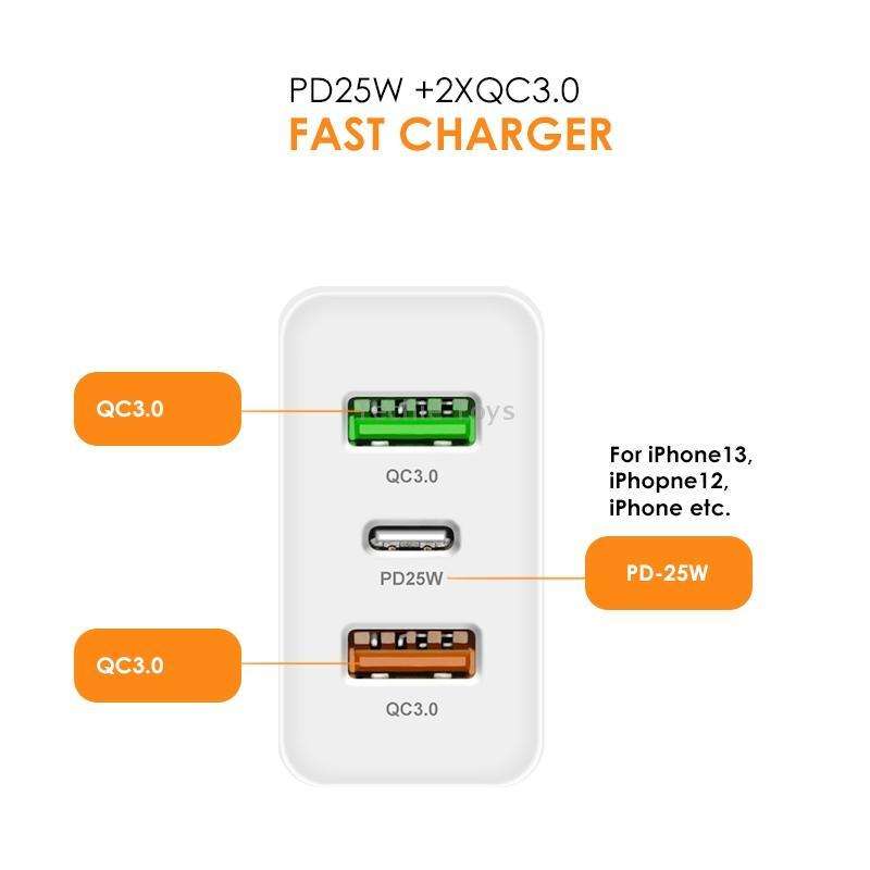 45W PD3.0 + 2 x QC3.0 USB Multi Port Charger with Type-C to Type-C Cable, US Plug(White)