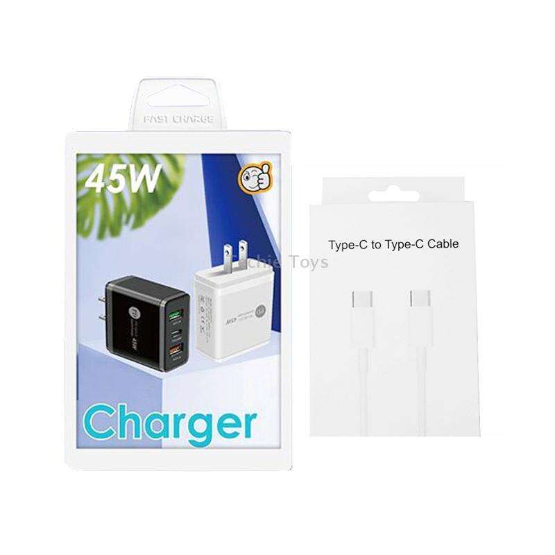 45W PD3.0 + 2 x QC3.0 USB Multi Port Charger with Type-C to Type-C Cable, US Plug(White)