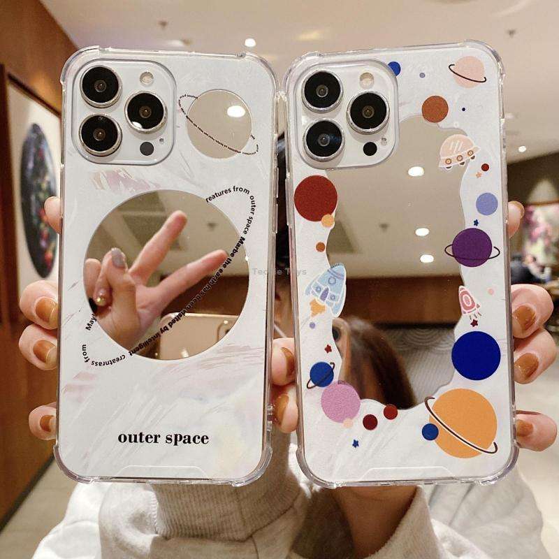 For iPhone 14 Pro Color Painted Mirror Phone Case(Leaf)