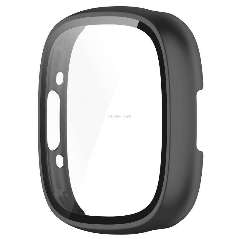 For Fitbit Versa 4 PC+ Toughened Film Integrated Protective Case(Black)