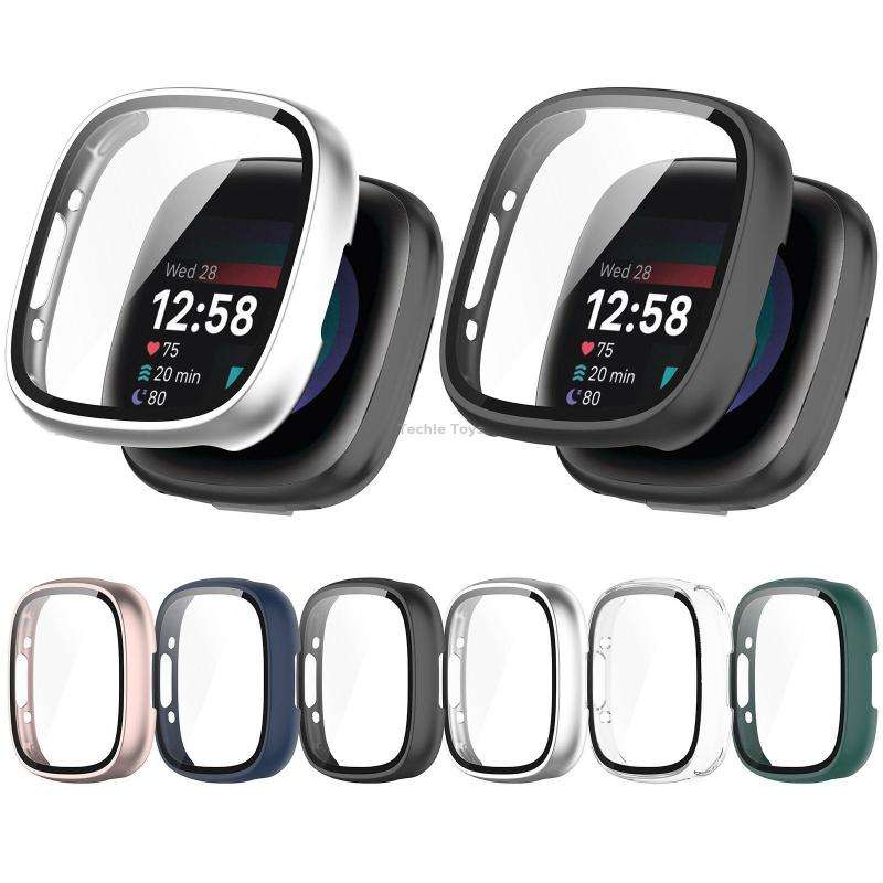 For Fitbit Versa 4 PC+ Toughened Film Integrated Protective Case(Black)
