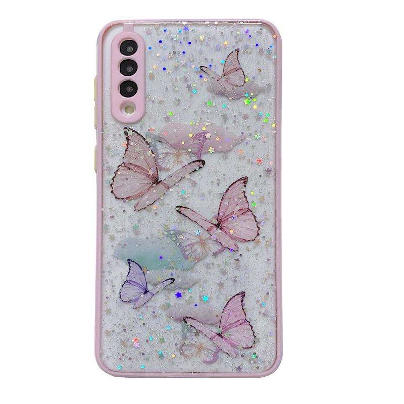 For Samsung Galaxy A13 4G Color Butterfly Glitter Epoxy TPU Phone Case(Pink)