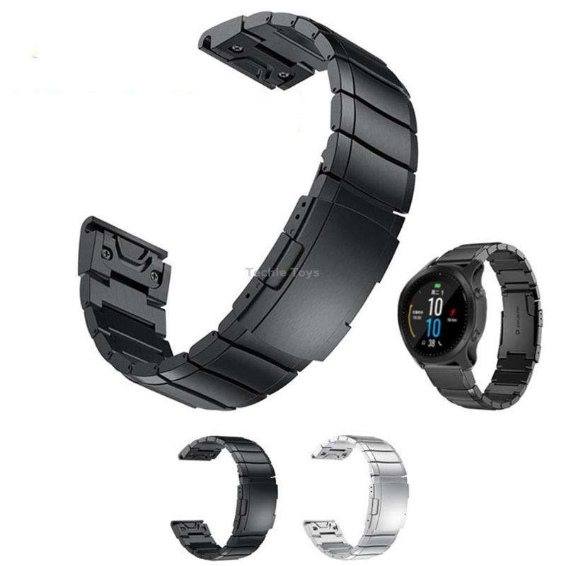 For Garmin Forerunner 935 22mm Tortoise Shell Stainless Steel Watch Band(Black)
