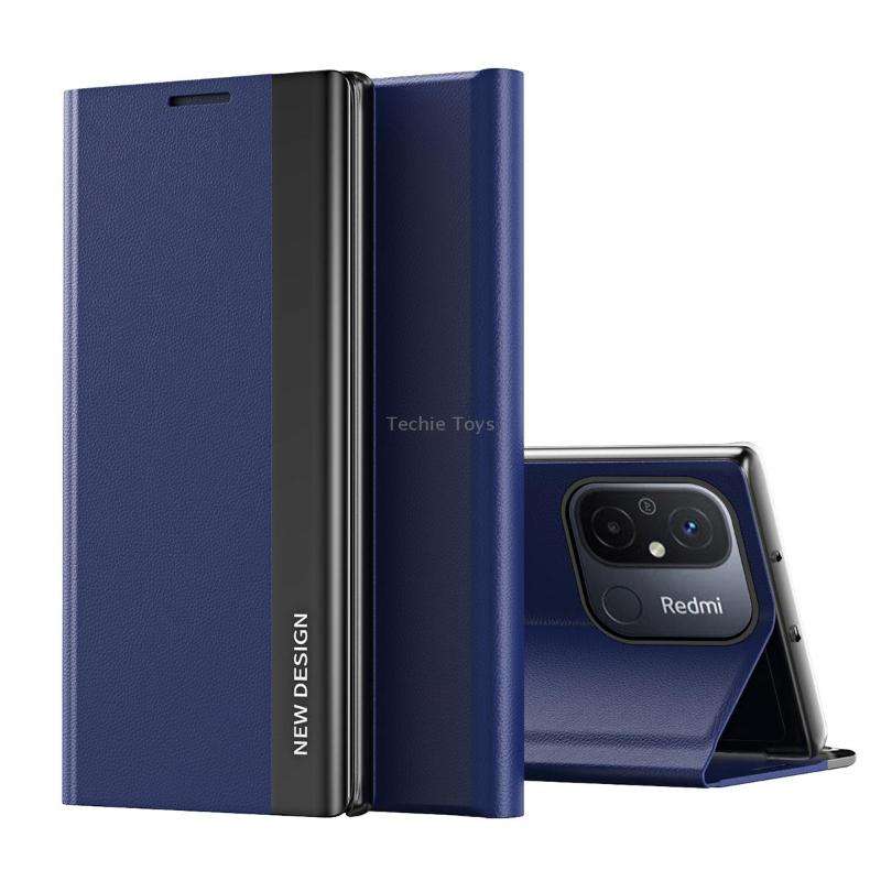For Xiaomi Redmi 12C Side Electroplated Adsorption Leather Phone Case(Dark Blue)