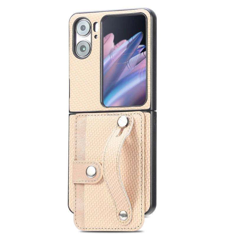 For OPPO Find N2 Flip Wristband Kickstand Card Wallet Back Cover Phone Case(Khaki)