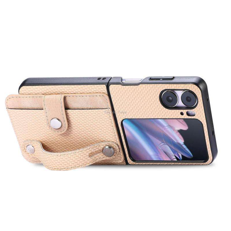 For OPPO Find N2 Flip Wristband Kickstand Card Wallet Back Cover Phone Case(Khaki)