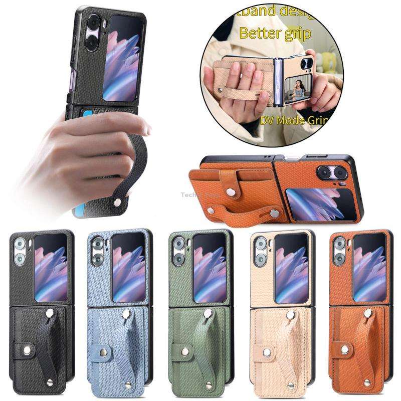 For OPPO Find N2 Flip Wristband Kickstand Card Wallet Back Cover Phone Case(Khaki)