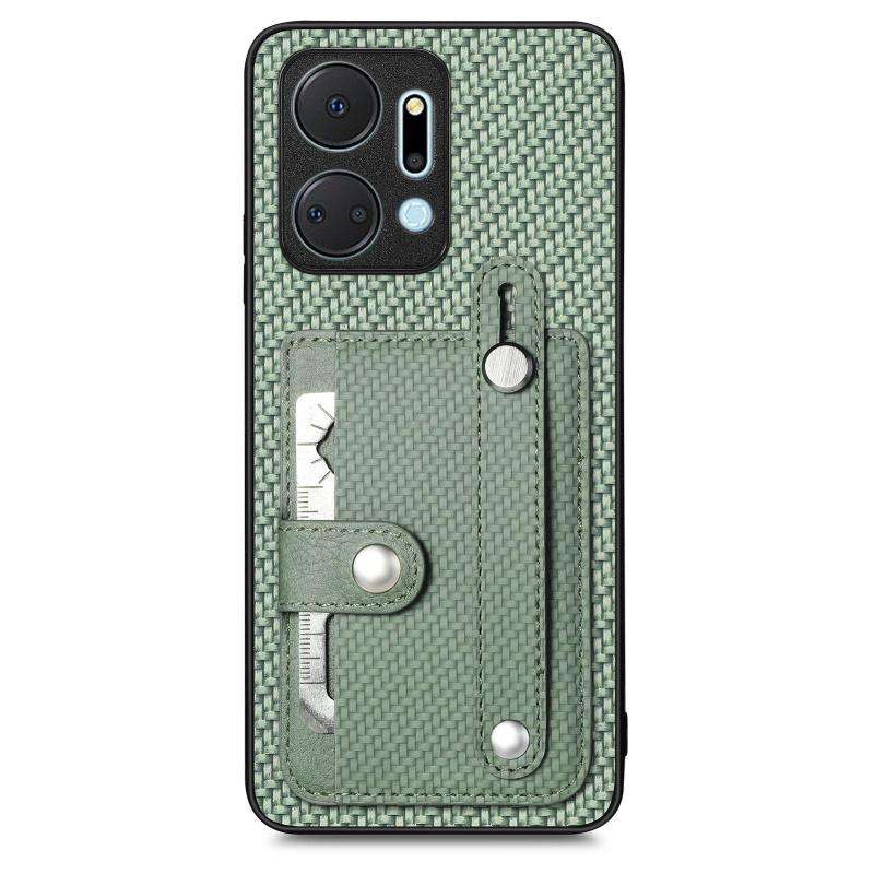 For Honor X7A Wristband Kickstand Card Wallet Back Cover Phone Case with Tool Knife(Green)