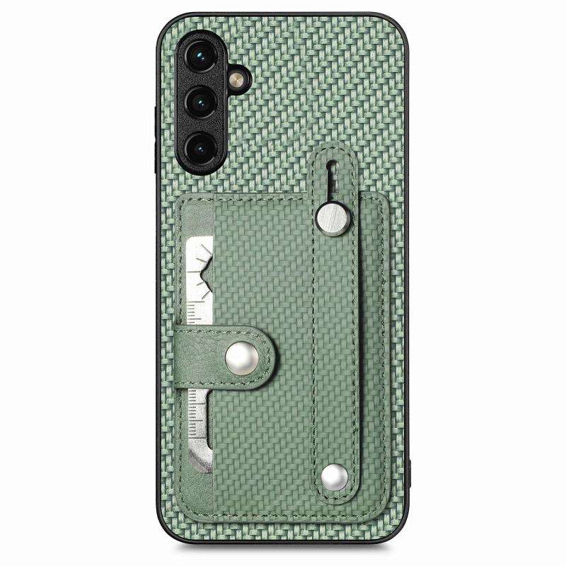 For Samsung Galaxy A34 5G Wristband Kickstand Card Wallet Back Cover Phone Case with Tool Knife(Gree