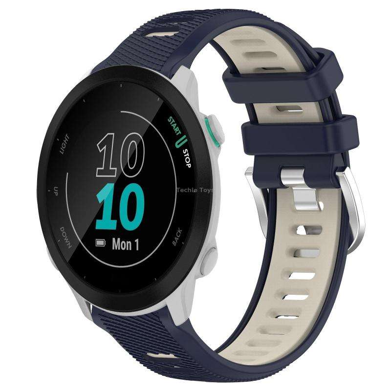 For Garmin Forerunner 55 20mm Sports Two-Color Steel Buckle Silicone Watch Band(Midnight Blue+Starli
