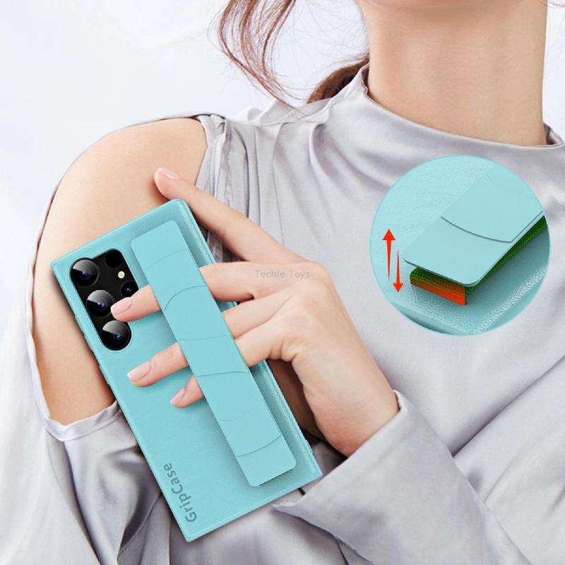 For Samsung Galaxy S23 Ultra 5G Skin Elastic Wrist Grip Back Cover Phone Case(Black)