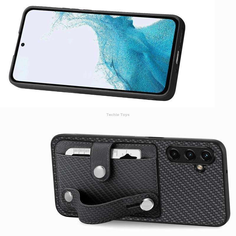 For Samsung Galaxy A54 5G Wristband Kickstand Wallet Back Phone Case with Tool Knife(Black)
