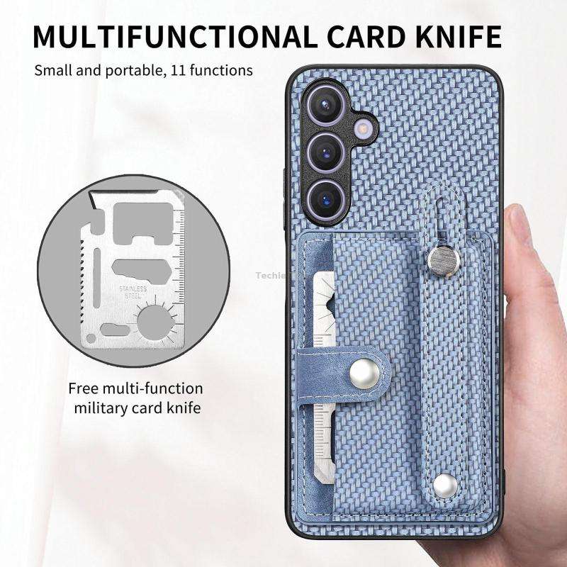 For Samsung Galaxy A54 5G Wristband Kickstand Wallet Back Phone Case with Tool Knife(Black)