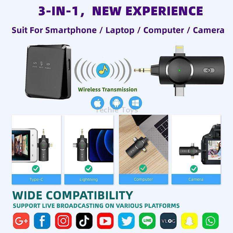 One by One 3 in 1 Mini Wireless Lavalier Microphone for iPhone / iPad / Android / PC Camera