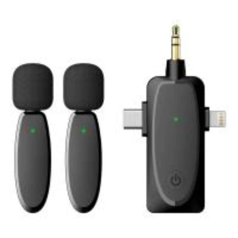 One by Two 3 in 1 Mini Wireless Lavalier Microphones for iPhone / Android / Camera with Noise Reduct