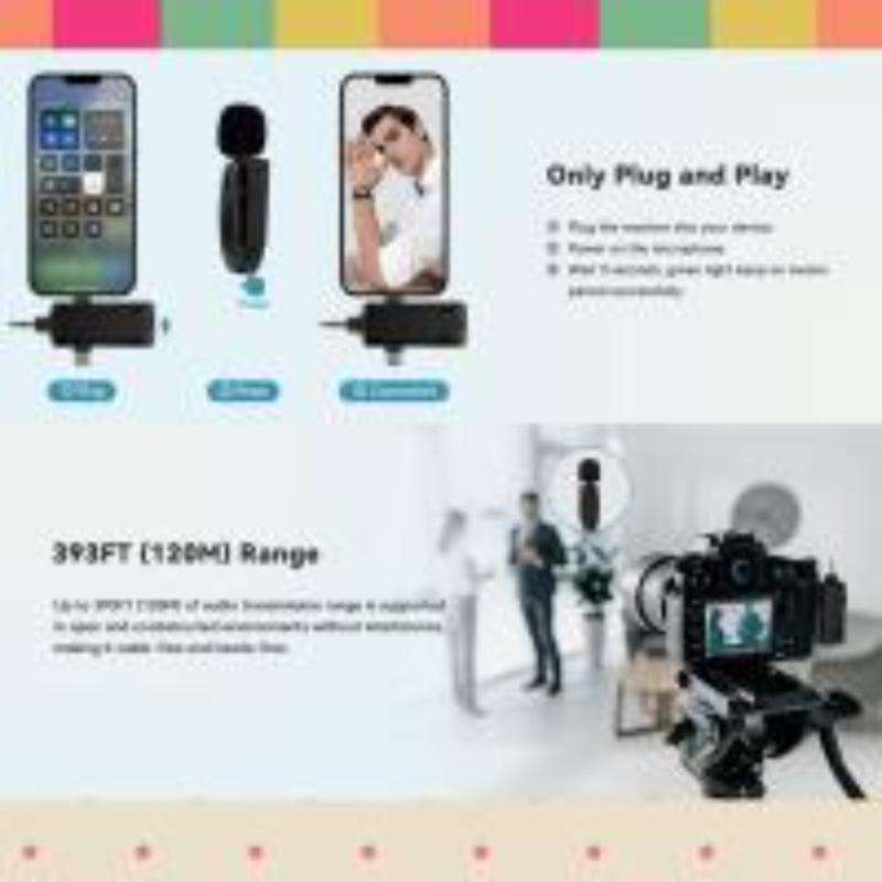 One by Two 3 in 1 Mini Wireless Lavalier Microphones for iPhone / Android / Camera with Noise Reduct