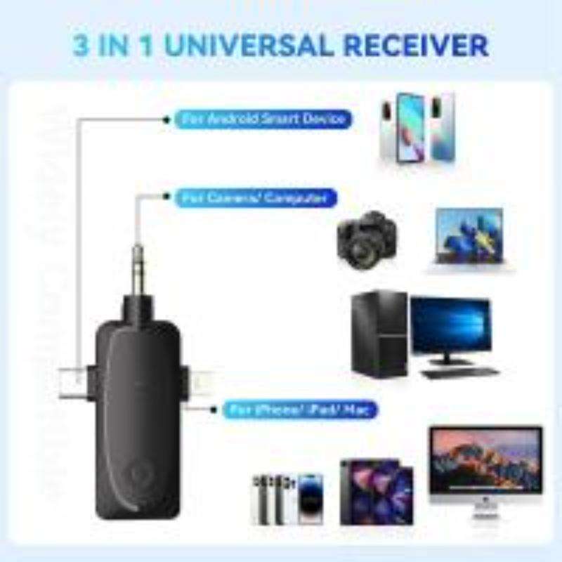 One by Two 3 in 1 Mini Wireless Lavalier Microphones for iPhone / Android / Camera with Noise Reduct