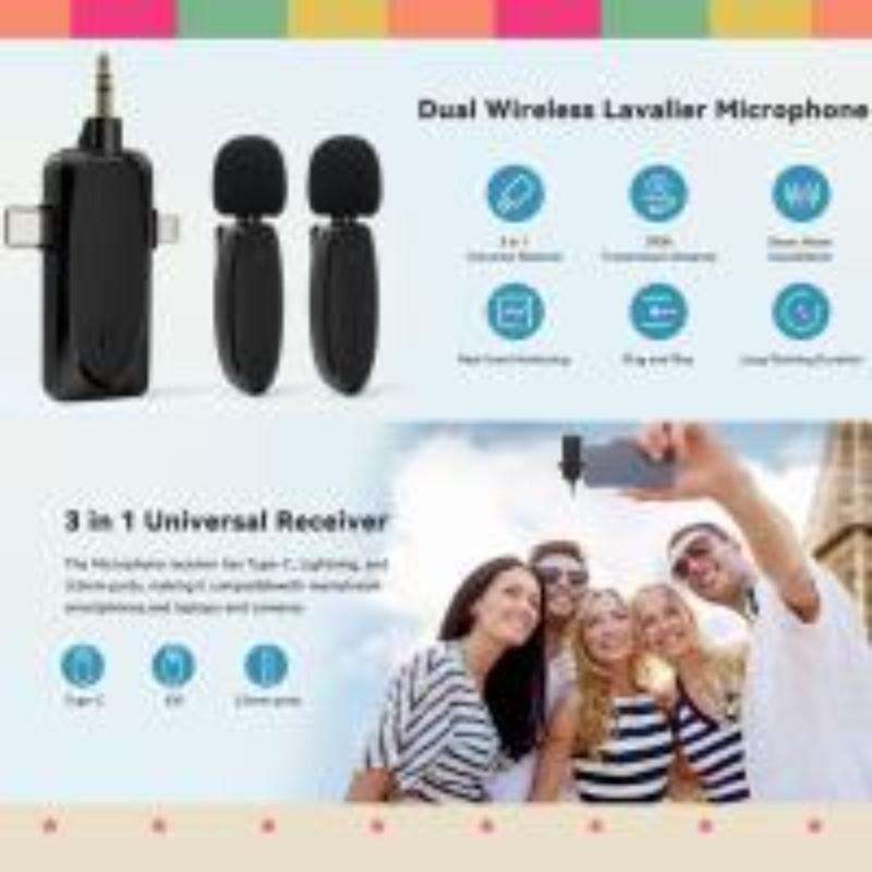 One by Two 3 in 1 Mini Wireless Lavalier Microphones for iPhone / Android / Camera with Noise Reduct