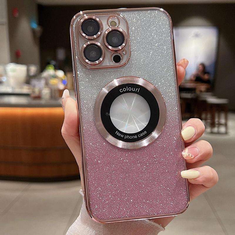 For iPhone 12 Pro Max Gradient Glitter Electroplating MagSafe TPU Phone Case(Rose)