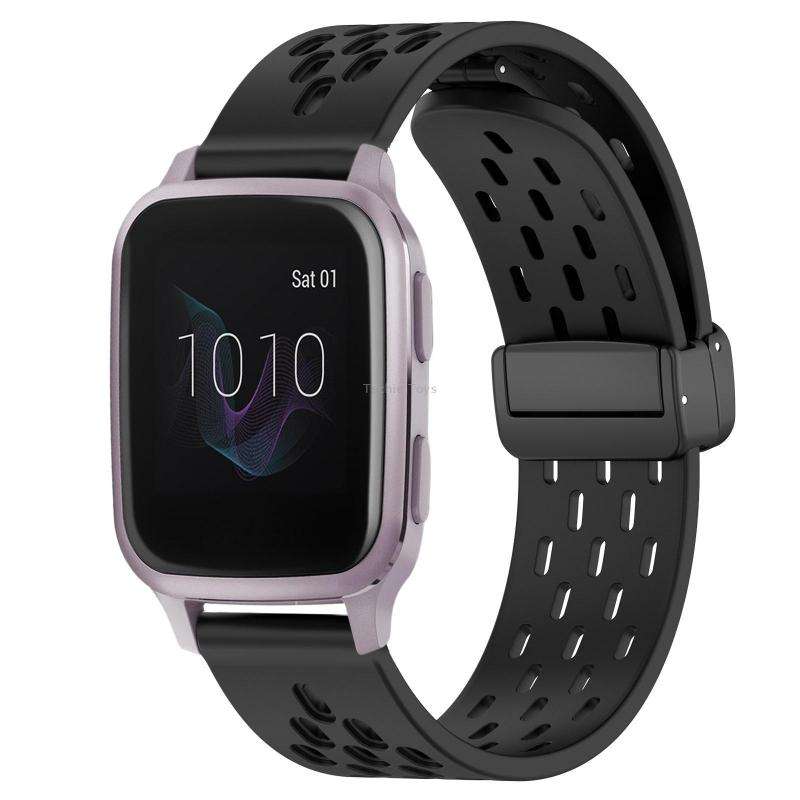 For Garmin Venu SQ 20mm Folding Magnetic Clasp Silicone Watch Band(Black)