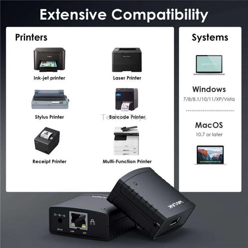 WAVLINK NU72P11 100Mbps Network Print Server USB 2.0 Network Printer Power Adapter(EU Plug)