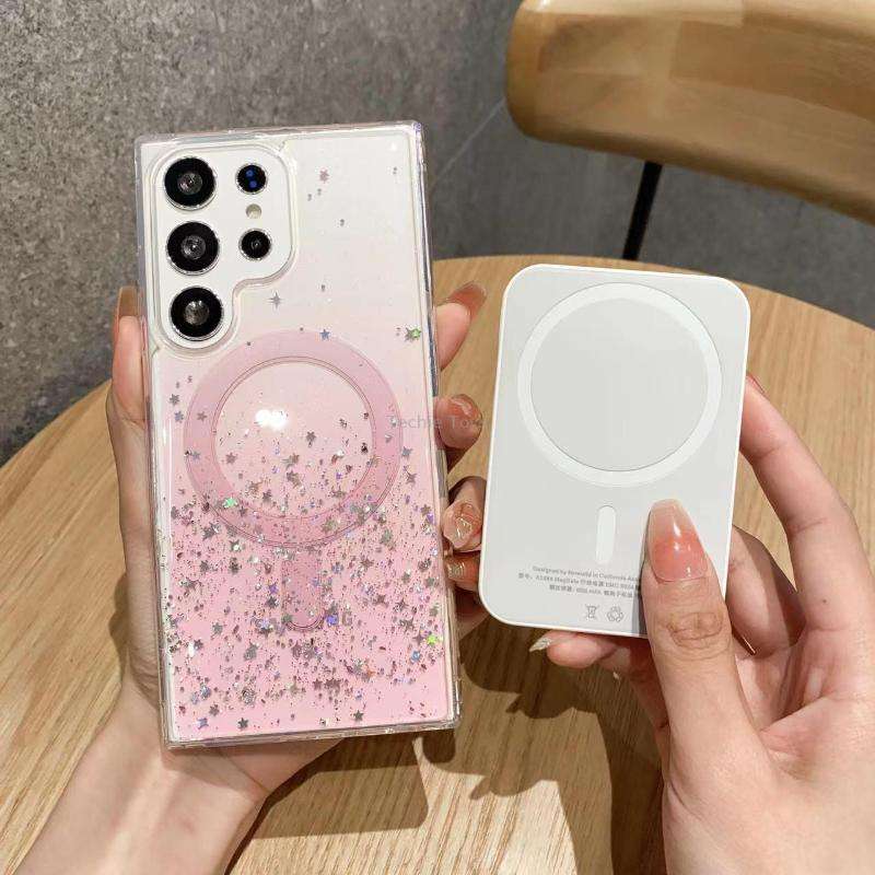 For Samsung Galaxy S24 Ultra 5G MagSafe Glitter Hybrid Clear TPU Phone Case(Black)