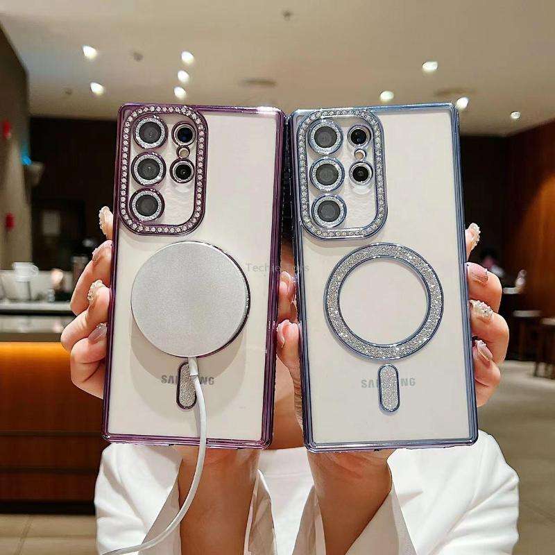 For Samsung Galaxy S24 Ultra 5G Diamond Gradient Plated MagSafe TPU Phone Case(Silver)