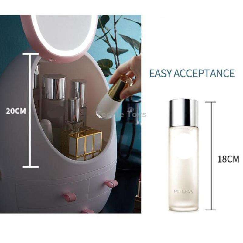 Desktop Dustproof Portable Cosmetic Storage Box With Mirror, Colour: White Mirror With Light