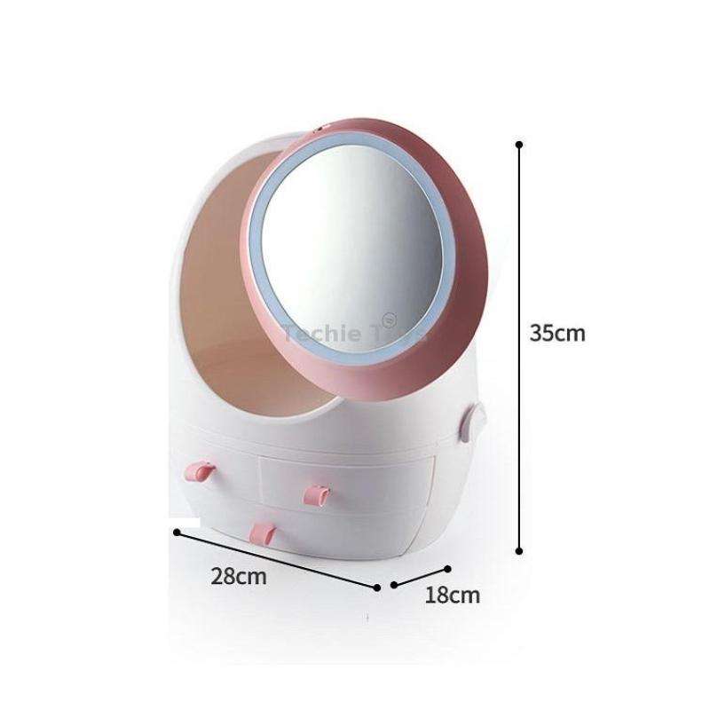 Desktop Dustproof Portable Cosmetic Storage Box With Mirror, Colour: White Mirror With Light