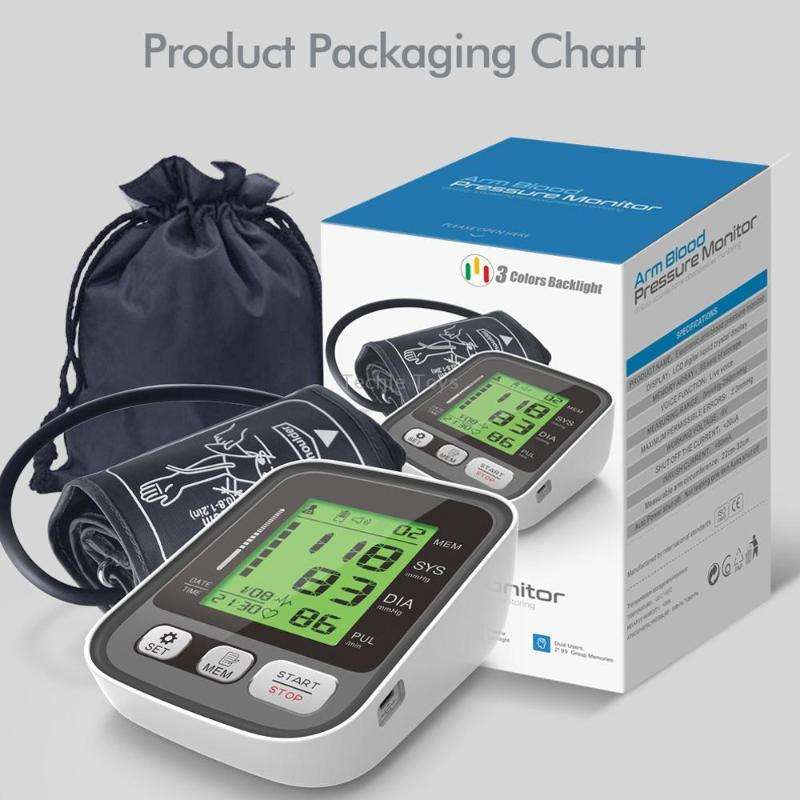 JZ-256A Tri-Color Backlight Automatic Upper Arm Sphygmomanometer Home Electronic Sphygmomanometer, S